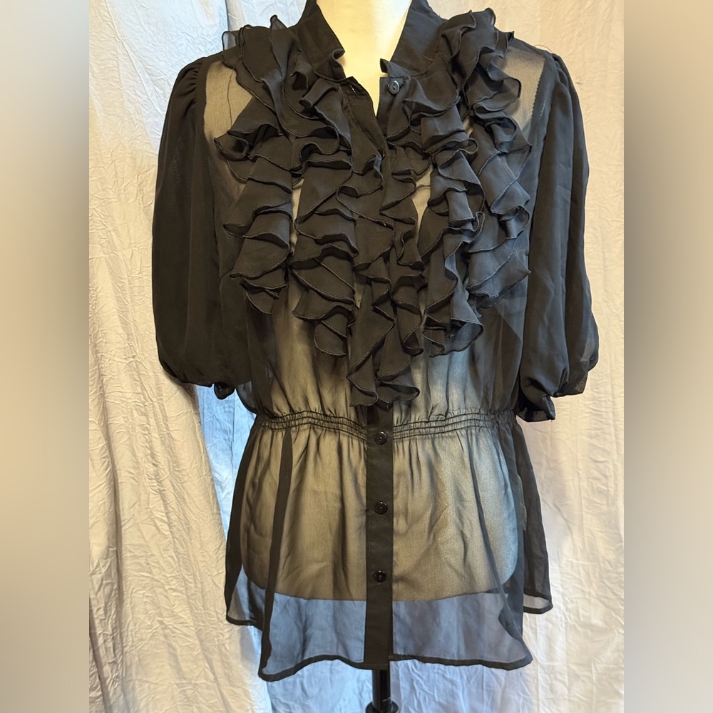 Adiva Black Ruffled Bib Collar Blouse